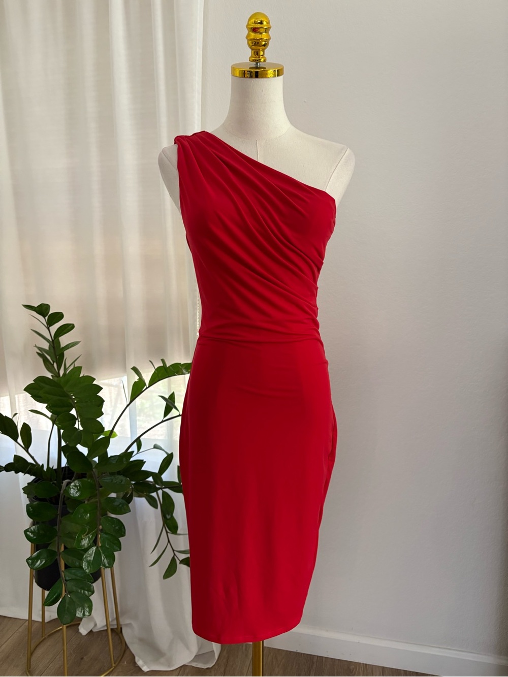 Velvet by Graham & Spencer One-Shoulder Scarlet Sheath Dress